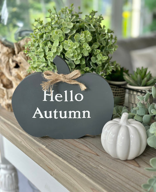 Handmade Hello Autumn Pumpkin Freestanding Wood Decor