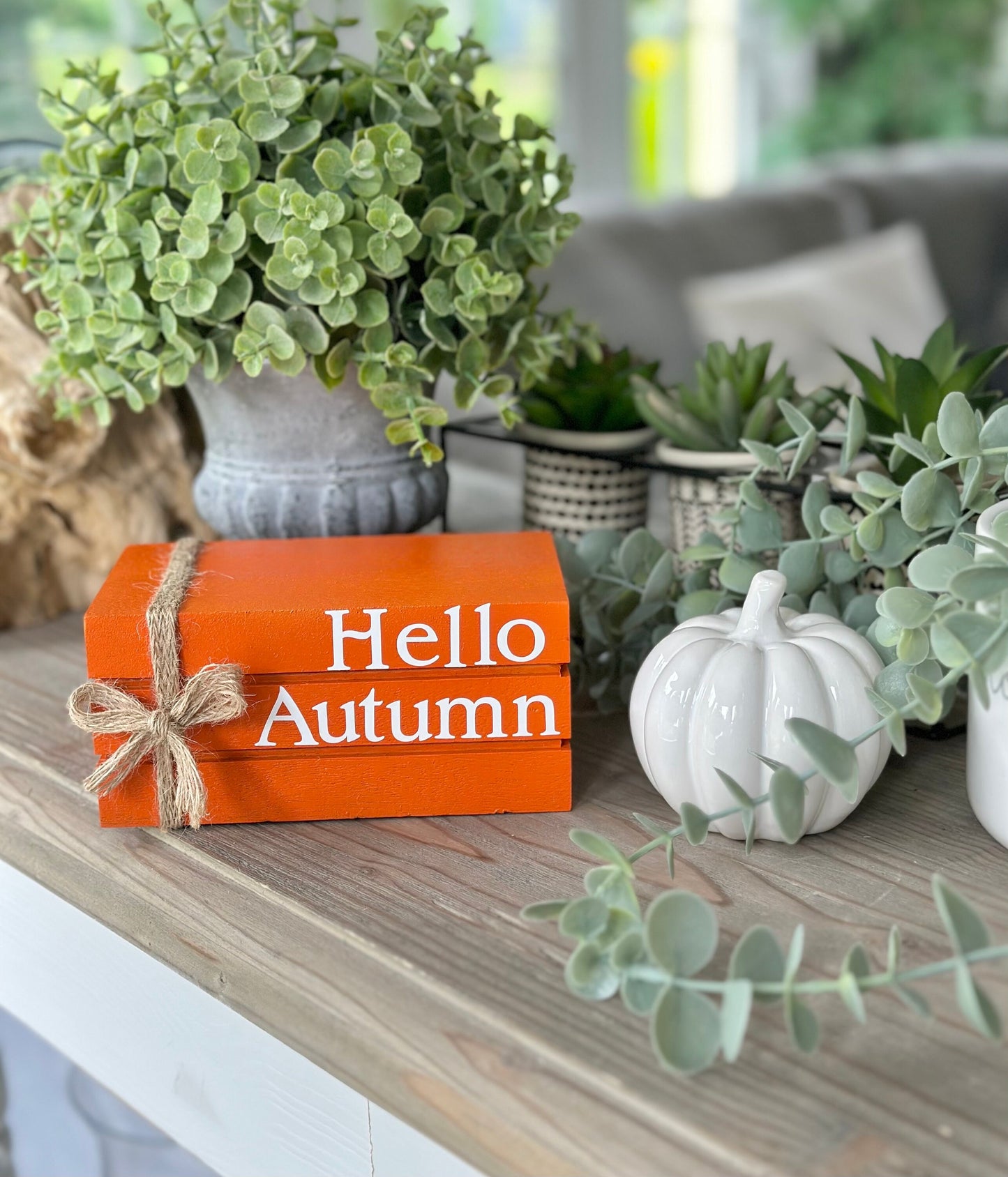 Orange Hello Autumn Book Stack Decor