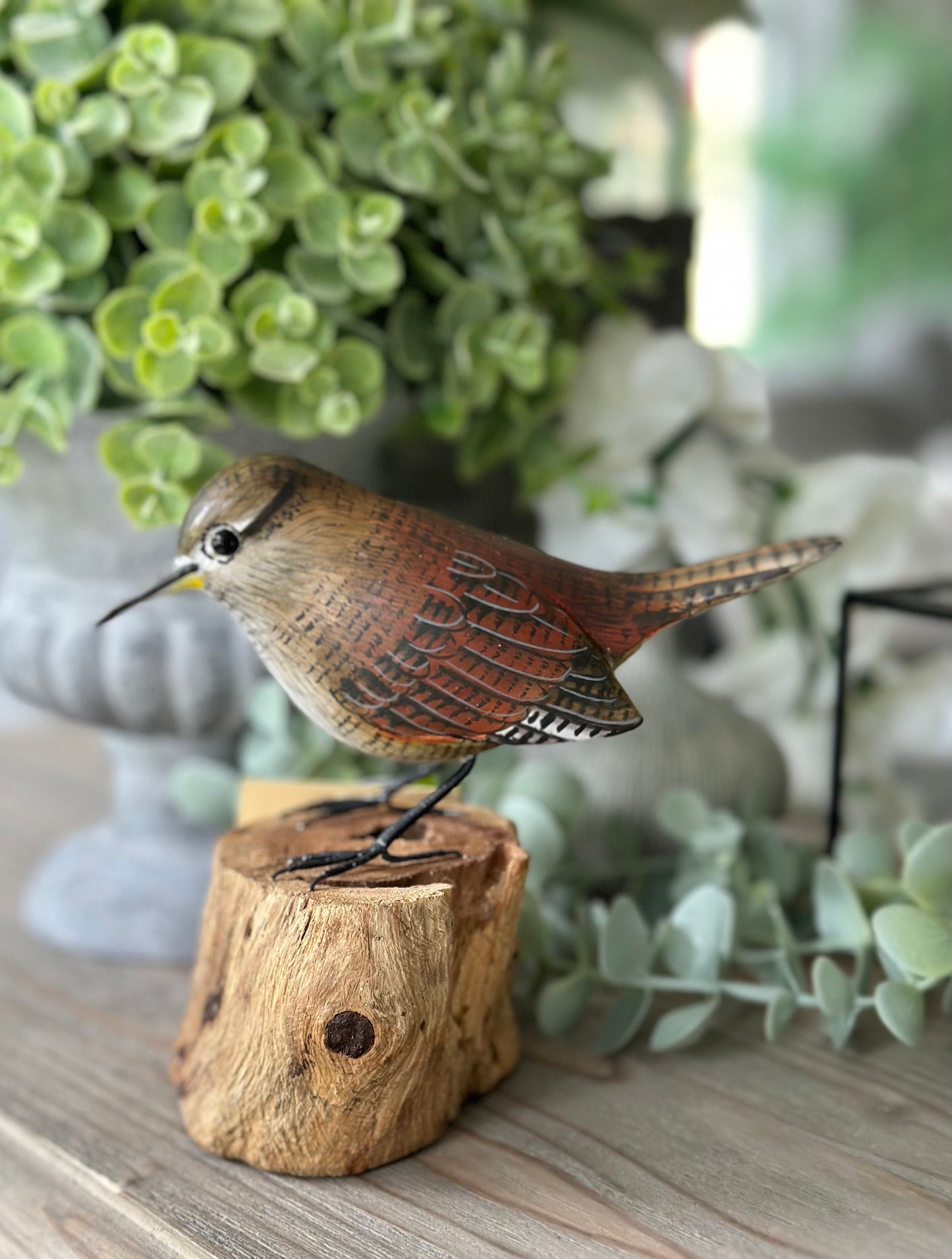 Gorgeous Carved Wooden Wren