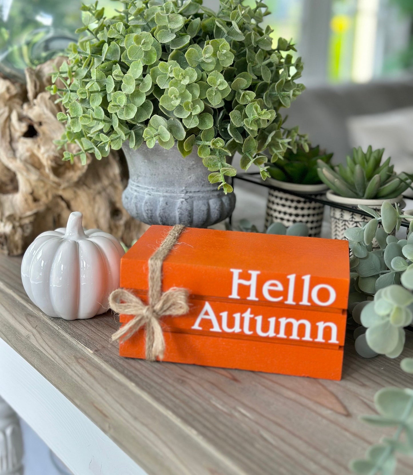 Orange Hello Autumn Book Stack Decor