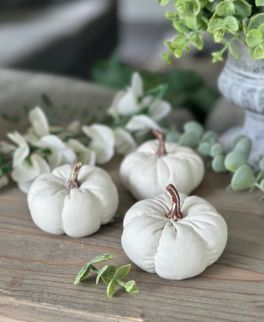 White Linen Pumpkins - Set of 3