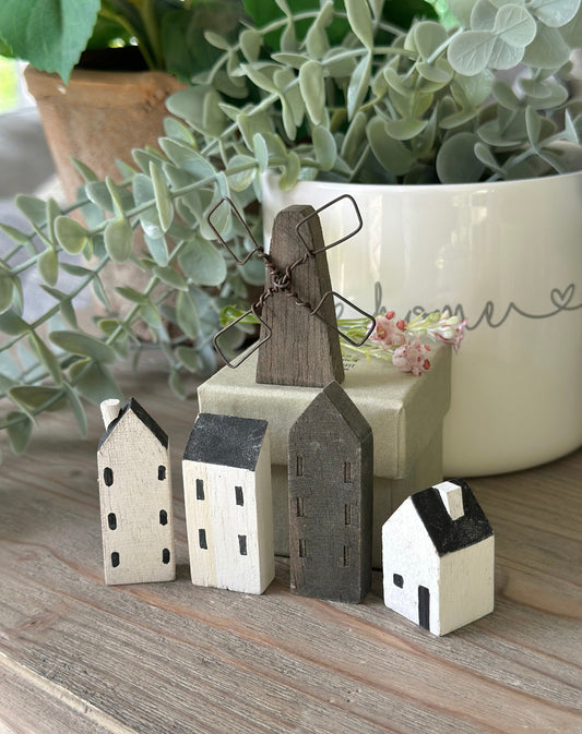 Small Wooden Dutch Windmill Cottages Scene