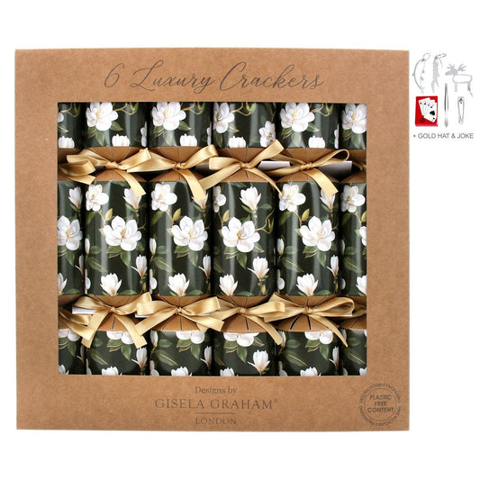 Box of 6 Luxury Christmas Crackers - White Magnolias