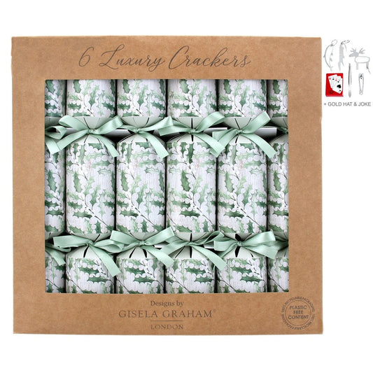 Box of 6 Luxury Christmas Crackers - Holly & White Berries