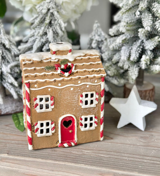 Gingerbread Ceramic Tea Light house