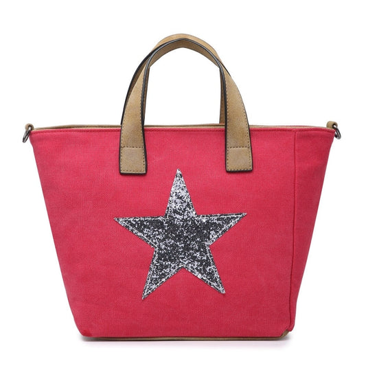 Fushia Canvas Handbag with Silver Star