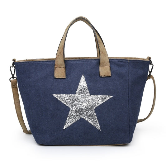 Navy Canvas Handbag with Silver Star