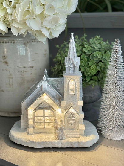 LED Light Up White And Silver Church Decoration