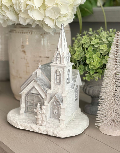 LED Light Up White And Silver Church Decoration