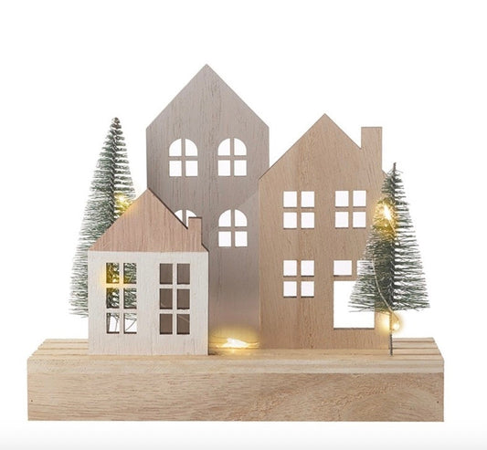 Small LED Light Up Trees House Scene