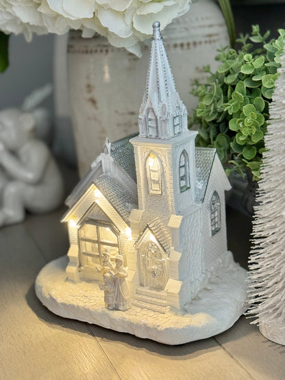 LED Light Up White And Silver Church Decoration