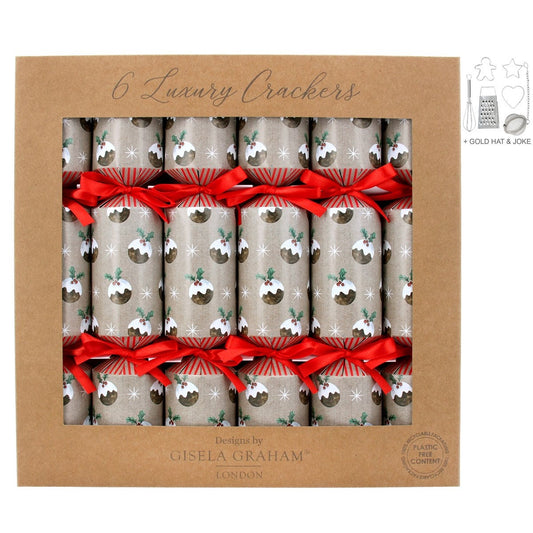 Box of 6 Luxury Christmas Crackers - Christmas Pudding Crackers