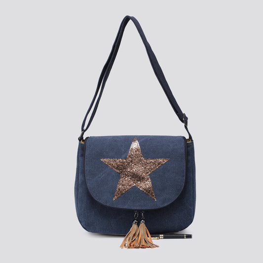 Navy Cross Body with Gold Star Messenger Bag