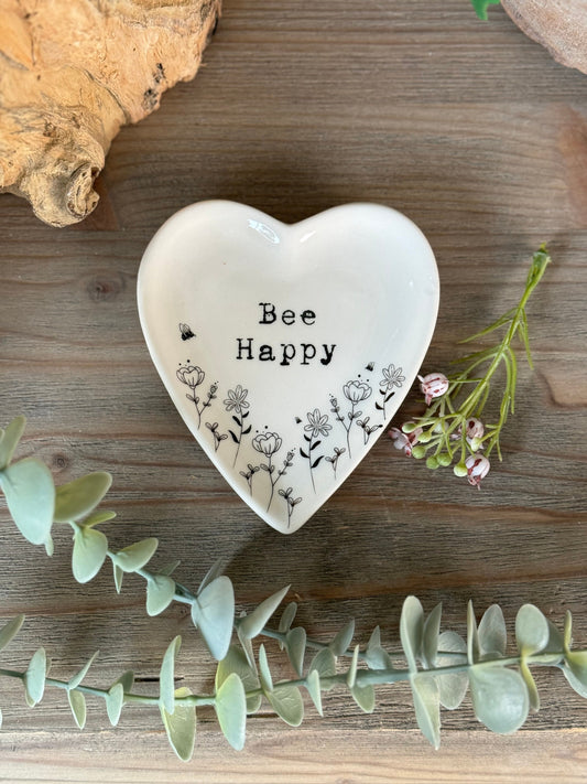 White Trinket Floral Dish - Bee Happy