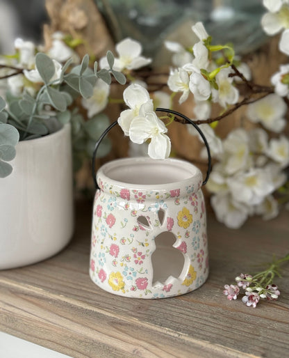 Floral Ceramic Tealight Holder with Bunny Cut Out - Available in 2 Designs