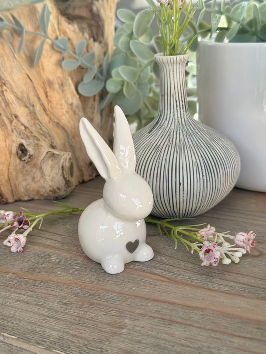 White Small Glossy Bunny with Heart Detail.