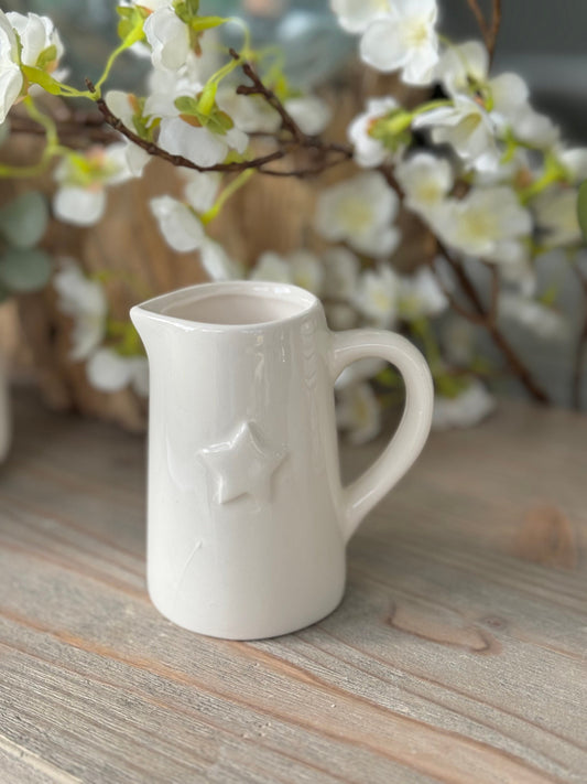 Embossed Star Small Ceramic Vase - 11.5cm